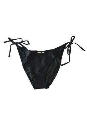 J.Crew Womens Mid Rise Ribbed Curved Waist Cheeky String Bikini Bottom Black M